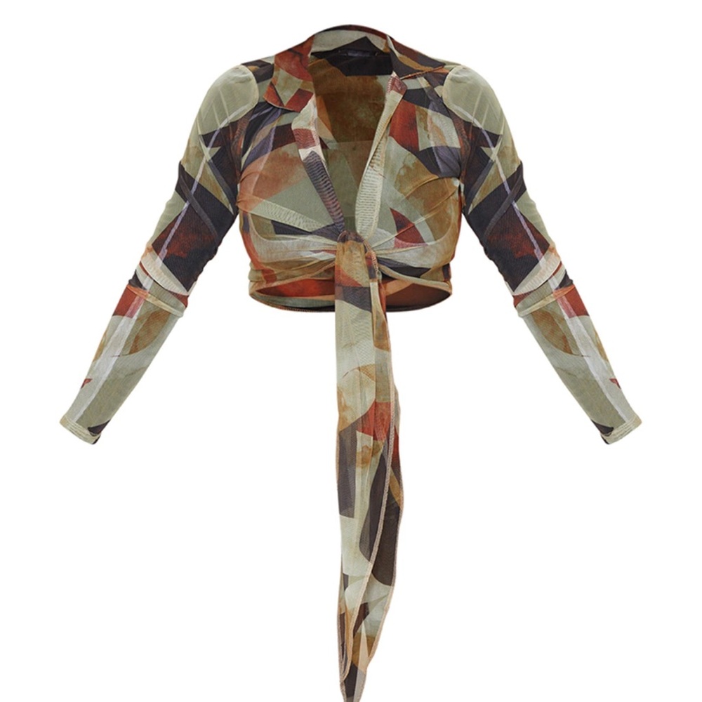 CHOCOLATE ABSTRACT PRINT PLUNGE TIE FRONT
LONG SLEEVE & wide leg pants set 0 NWT